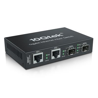 Media Converter/Switch 4 Puertos 1GbE 2 slot SFP (sin transceiver) (con fuente)